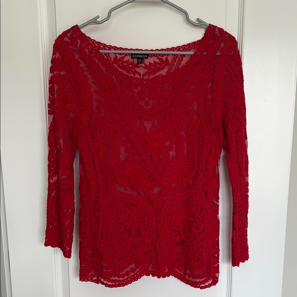 Express Red Lace 3/4 Sleeve Blouse